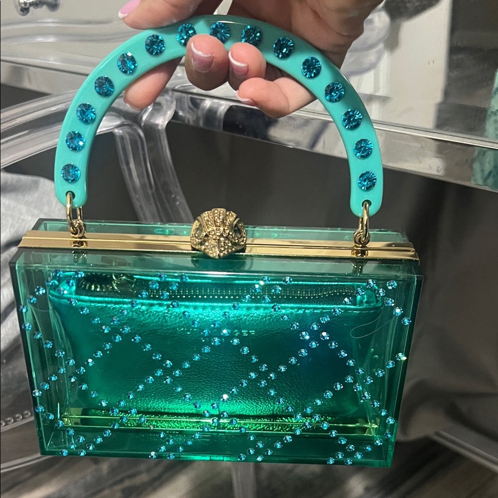 Kurt Geiger Elegant Teal Crystal-Embellished Clutch
